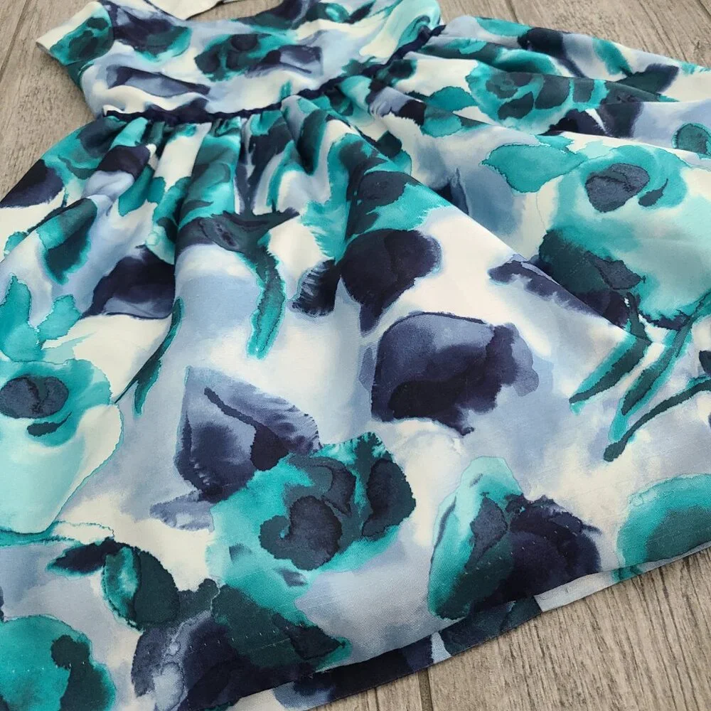 Gymboree Dressed Up Watercolor blue and teal floral party dress girls size 5